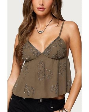 Edikted Raia Beaded Babydoll Top - Green