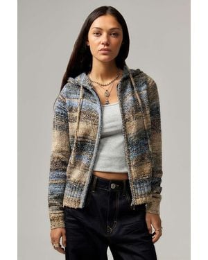 Daisy Street Space Dye Knit Zip-up Cardigan S At Urban Outfitters - Grey