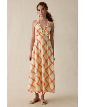 Steve Madden Tania Rosette Halter Neck Maxi Dress - Natural