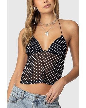 Edikted Polka Dot Backless Chiffon Top - Black