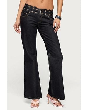 Edikted Scalloped Grommet Low Rise Bootcut Jeans - Blue