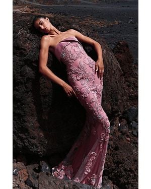 Miss Circle Raphaela Beaded Floral Strapless Mermaid Maxi Dress - Pink