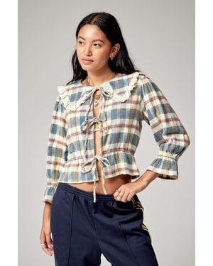 Urban Outfitters Urban Renewal Made From Remnants Flannel Collared Blouse - Blue