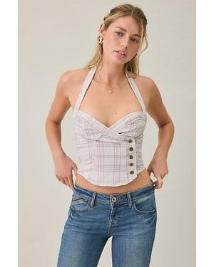 BDG Marceline Asymmetric Wrap Button-Front Halter Top - Blue