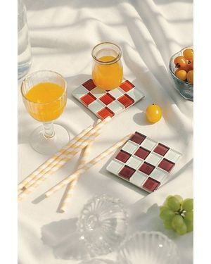 Subtle Studios Chocolate Checkered Glass Tile Coaster - Multicolor