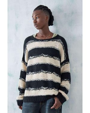 BDG Black & White Stripe Distressed Knit Jumper - Grey