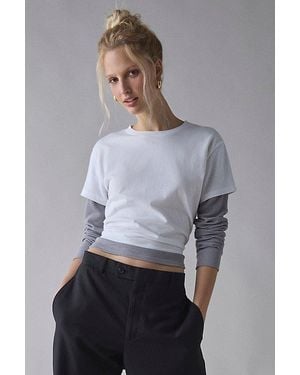 BDG Tye Long Sleeve Layered Twofer Tee - Gray