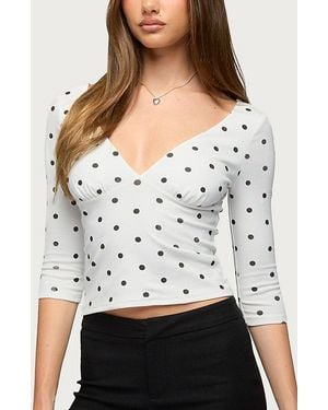 Edikted Katey V Neck Polka Dot Top - Gray