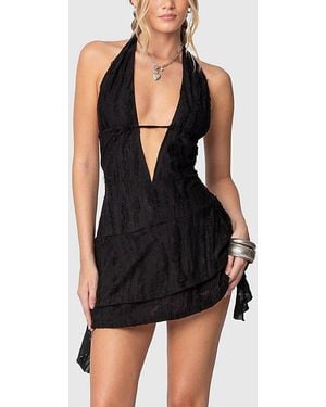 Edikted Shredded Backless Halter Mini Dress - Black