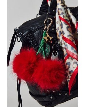 Urban Outfitters Fuzzy Cherry Pompom Keychain - Red