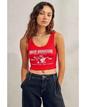 TRUE RELIGION Uo Exclusive Red Logo Tank Crop Top