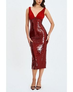 Miss Circle Shanelle Sequin Plunging Midi Dress - Red