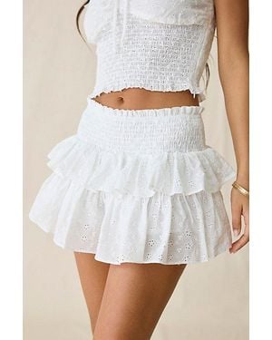 Glamorous Eyelet Lace Tiered Ruffle Mini Skirt - White