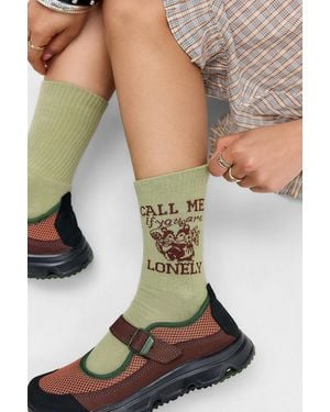 Out From Under Call Me If You're Lonely Socks At Urban Outfitters - Natural