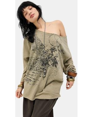 Urban Outfitters Uo Eagle Script Long Sleeve T-shirt - Natural