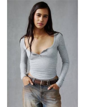 Out From Under Top Of The Class Henley Tee - Grey