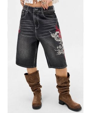 Ed Hardy Uo Exclusive Dragon Denim Jorts - Black