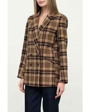 Moon River Plaid Oversized Blazer Jacket - Brown