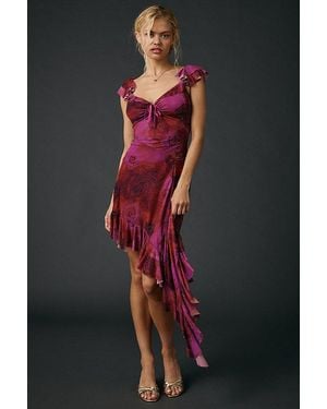 Urban Outfitters Uo Hyacinth Rhinestone Studded Asymmetric Ruffle Midi Dress - Black
