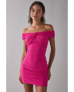 Lulus Harper Off-The-Shoulder Ruched Mesh Mini Dress - Pink