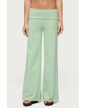 Edikted Cammy Wide Leg Foldover Pants - Green