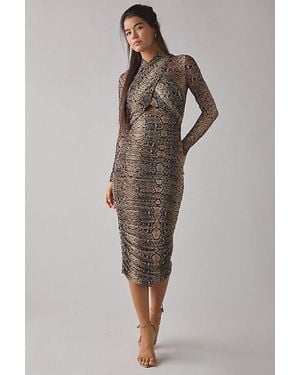 Bardot Aliyah Print Mesh Long Sleeve Cut-Out Midi Dress - Multicolor