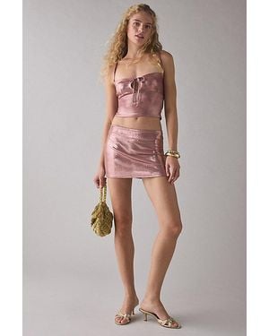 Urban Outfitters Uo Melody Metallic Tie-Front Keyhole Cutout Cropped Tank Top - Purple
