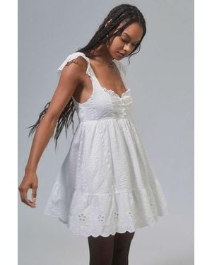 Urban Outfitters Uo Wildflower Lace Babydoll Mini Dress - Grey