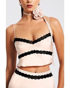 Miss Circle Yareli Lace Trim Satin Top - Black