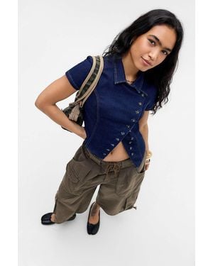 BDG Blake Military Button-up Shirt - Blue