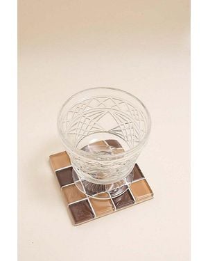 Subtle Studios Chocolate Checkered Glass Tile Coaster - Natural