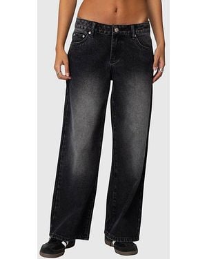 Edikted Petite Magda Low Rise Acid Wash Jean - Black