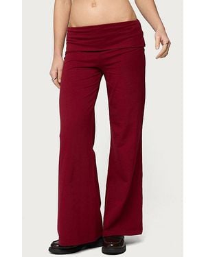 Edikted Petite Wide Leg Fold Over Pants - Red