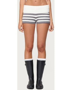 Edikted Saphi Striped Foldover Knit Shorts - Blue