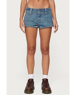 Edikted Keinan Low Rise Denim Shorts - Blue