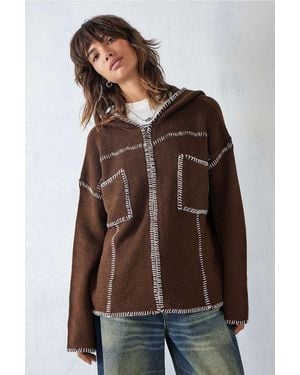 BDG Langettennaht-cardigan mit kapuze und reißverschluss - Braun