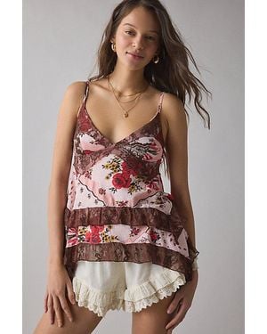 Kimchi Blue Asterid Lace Trim Asymmetric Babydoll Cami - Red