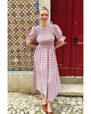 Amy Lynn Imogen Cotton Window Pane Check Midaxi Dress - Red
