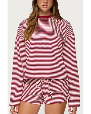 Edikted Jainee Striped Long Sleeve T Shirt - Red