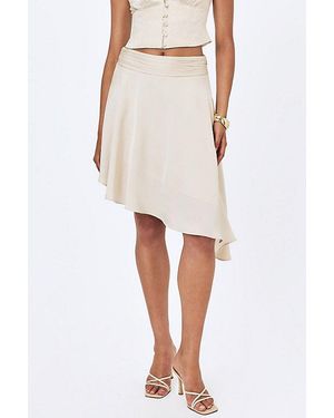 Miss Circle Galina Satin Asymmetrical Midi Skirt - Natural