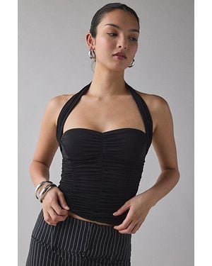 Urban Outfitters Uo Erin Ruched Jersey Knit Cropped Halter Top - Black