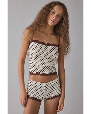 Out From Under Elise Lace Trim Cami + Micro Shorts Pj Set - Brown
