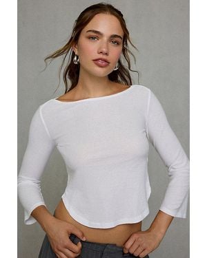 BDG Boatneck 3/4 Sleeve Spill The Tee - Gray