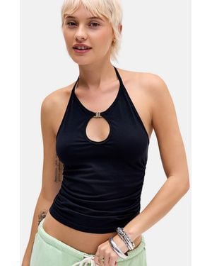 Silence + Noise Silence + Noise Cece Keyhole Halter Top - Blue