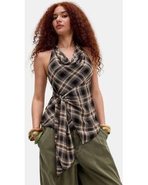 Silence + Noise Silence + Noise Cassie Check Cowl Halter Top - Brown