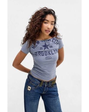 Urban Outfitters Uo New York Slash Neck T-shirt - Blue