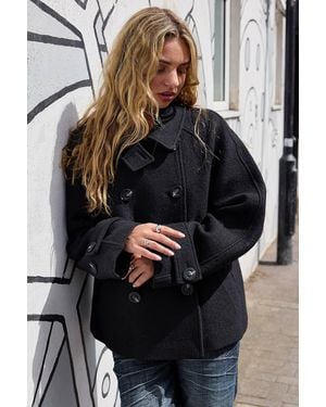 BDG Double Breasted Wool Coat Jacket - Black