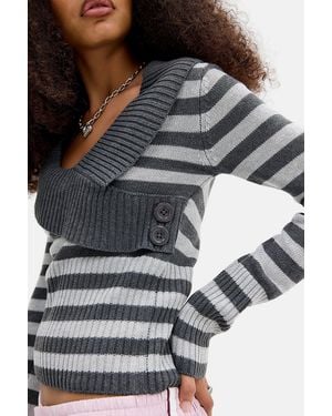 Urban Outfitters Uo Foldover Wrap Knit Top Xs At - Black