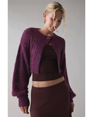 Kimchi Blue Pointelle Knit Tie-Back Cropped Shrug Cardigan - Purple