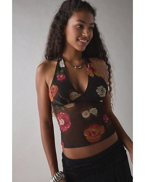 Silence + Noise Camellia Mesh Halter Top - Brown
